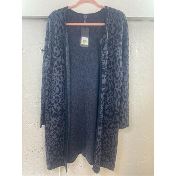 JONES NEW YORK WOMENS MED OPEN FRONT LEOPARD PRINT CARDIGAN KNEE LENGTH NEW - Picture 1 of 3